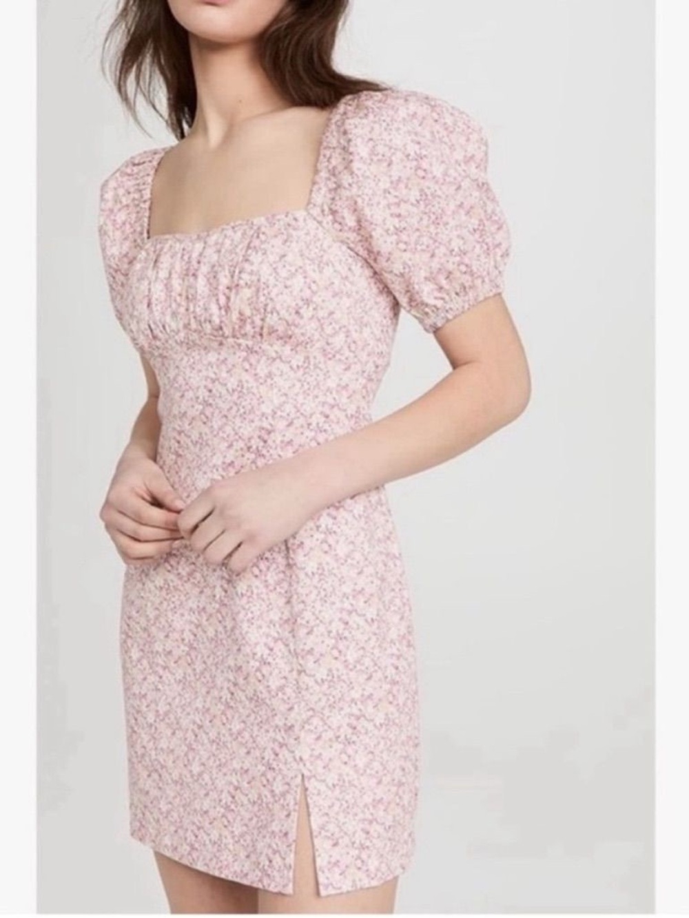Astr Pink Floral Puff-Sleeve Mini Dress